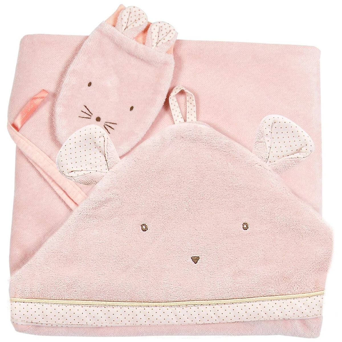 Moulin Roty Pink Hooded Bath Towel 4 Moulin Roty Pink Hooded Bath Towel