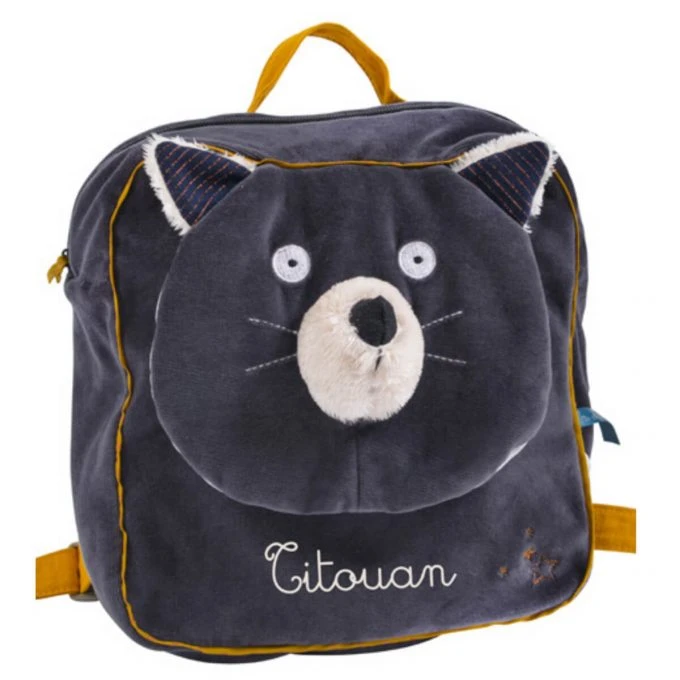 Moulin Roty Gray Alphonse Mustaches Cat Backpack 5 Moulin Roty Gray Alphonse Mustaches Cat Backpack