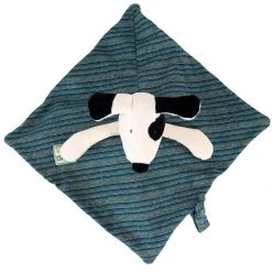 Moulin Roty Blue Green Teal and Cream Doudou Julius Baby Comforter